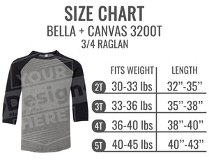 Size Chart Bella Canvas 3200T