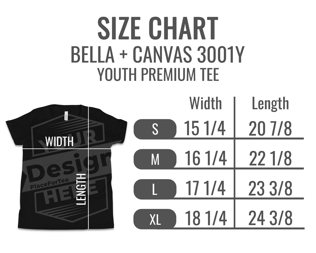 Size Chart Bella Canvas 3001Y