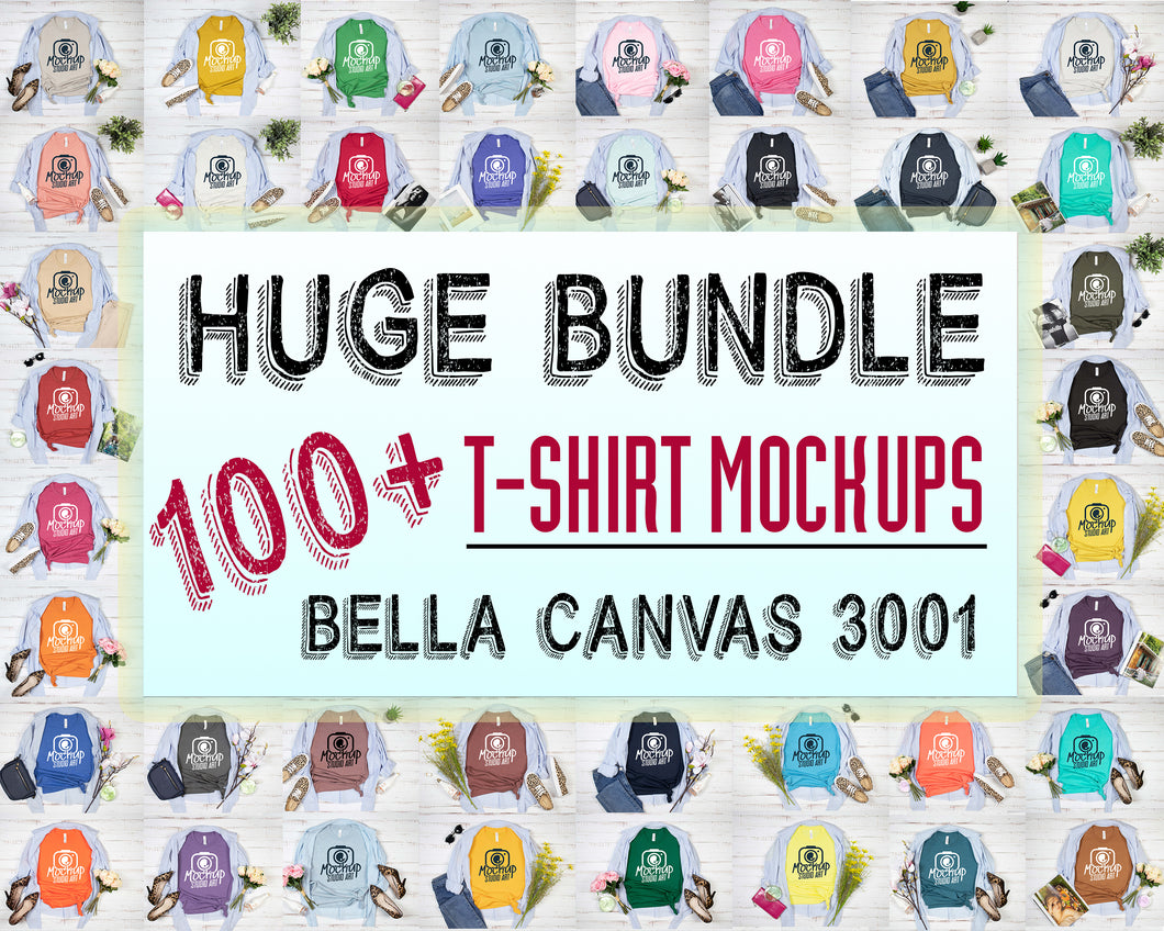 100+ Huge Bundle Bella Canvas 3001 T-Shirt Mockup