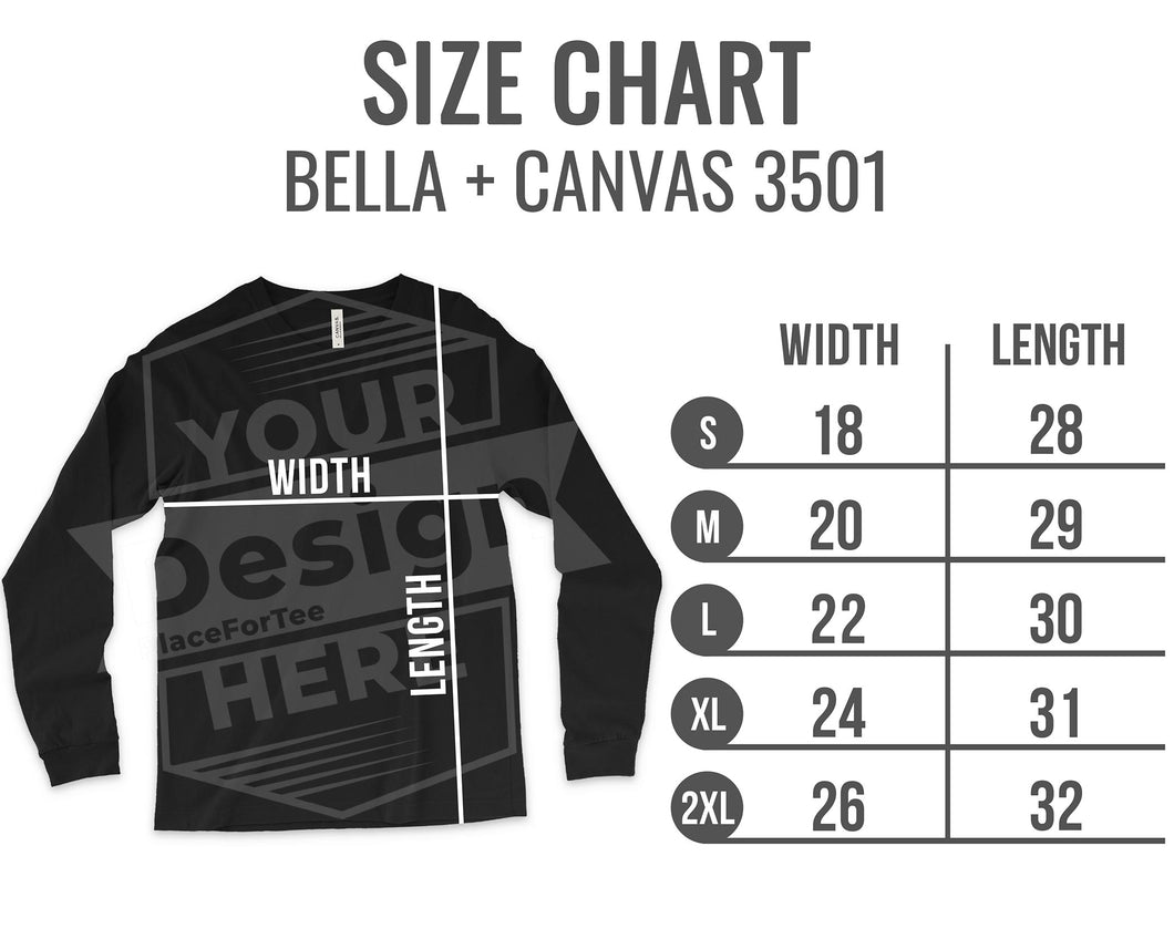 Size Chart Bella Canvas 3501