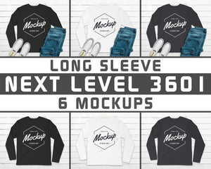 BUNDLE 6 Mockups Next Level 3601 Long Sleeve Mock Ups