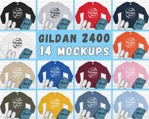MEGA BUNDLE 14 Mockups Gildan 2400 Long Sleeve