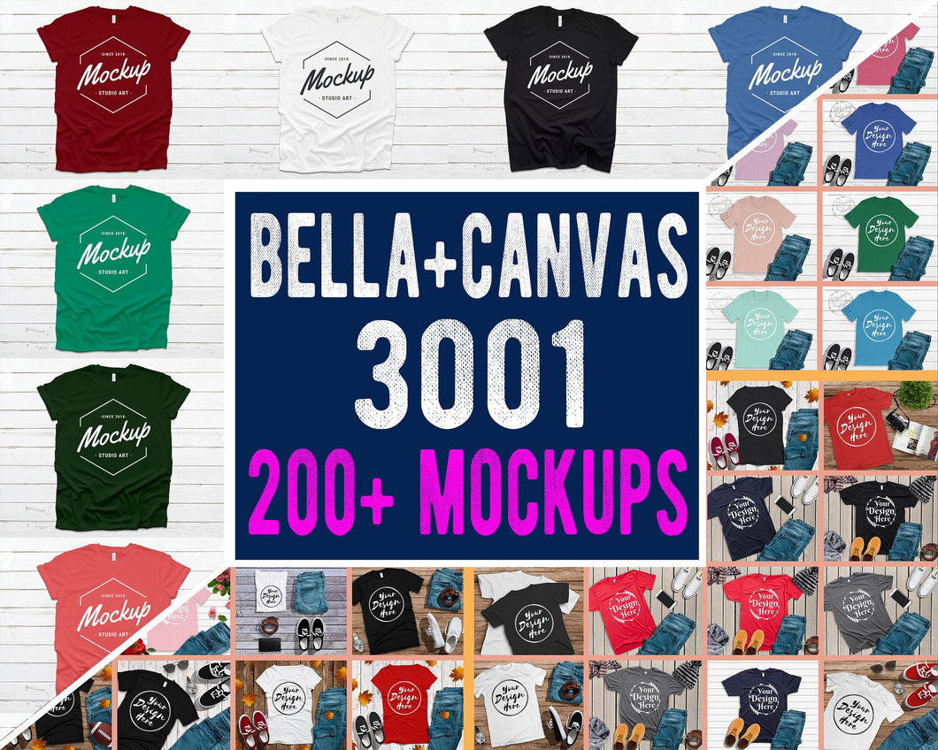 Mega Bundle Bella Canvas 3001 - 200 High Quality Mockups With Over 35 Colors